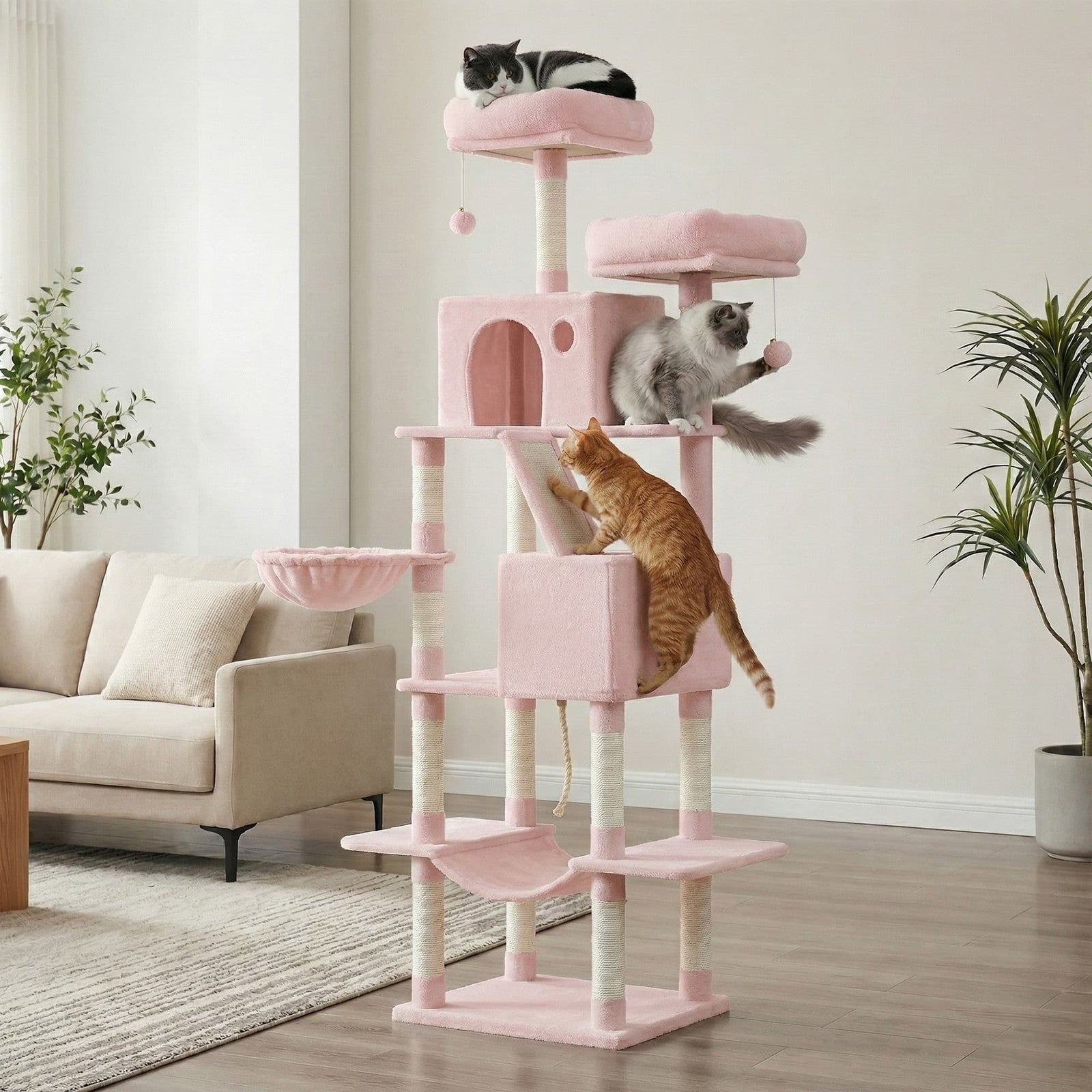 Large cat tree with scratching posts hammock and perches for indoor cats - image 3