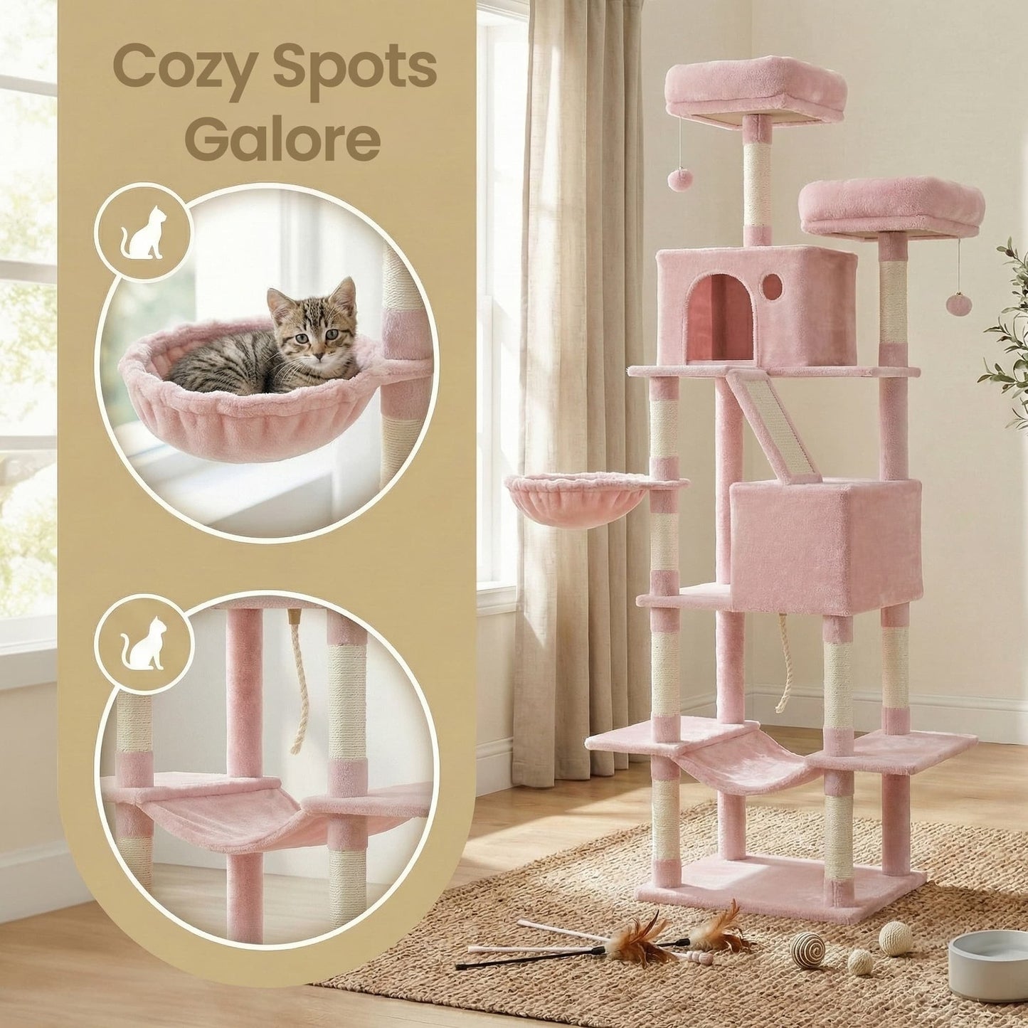 Large cat tree with scratching posts hammock and perches for indoor cats - image 4