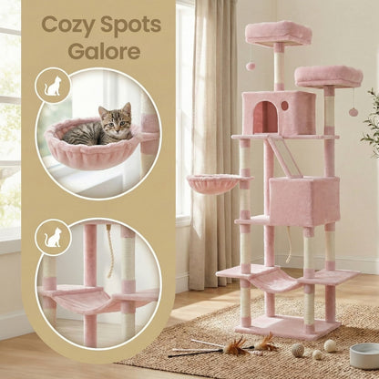 Large cat tree with scratching posts hammock and perches for indoor cats - image 4