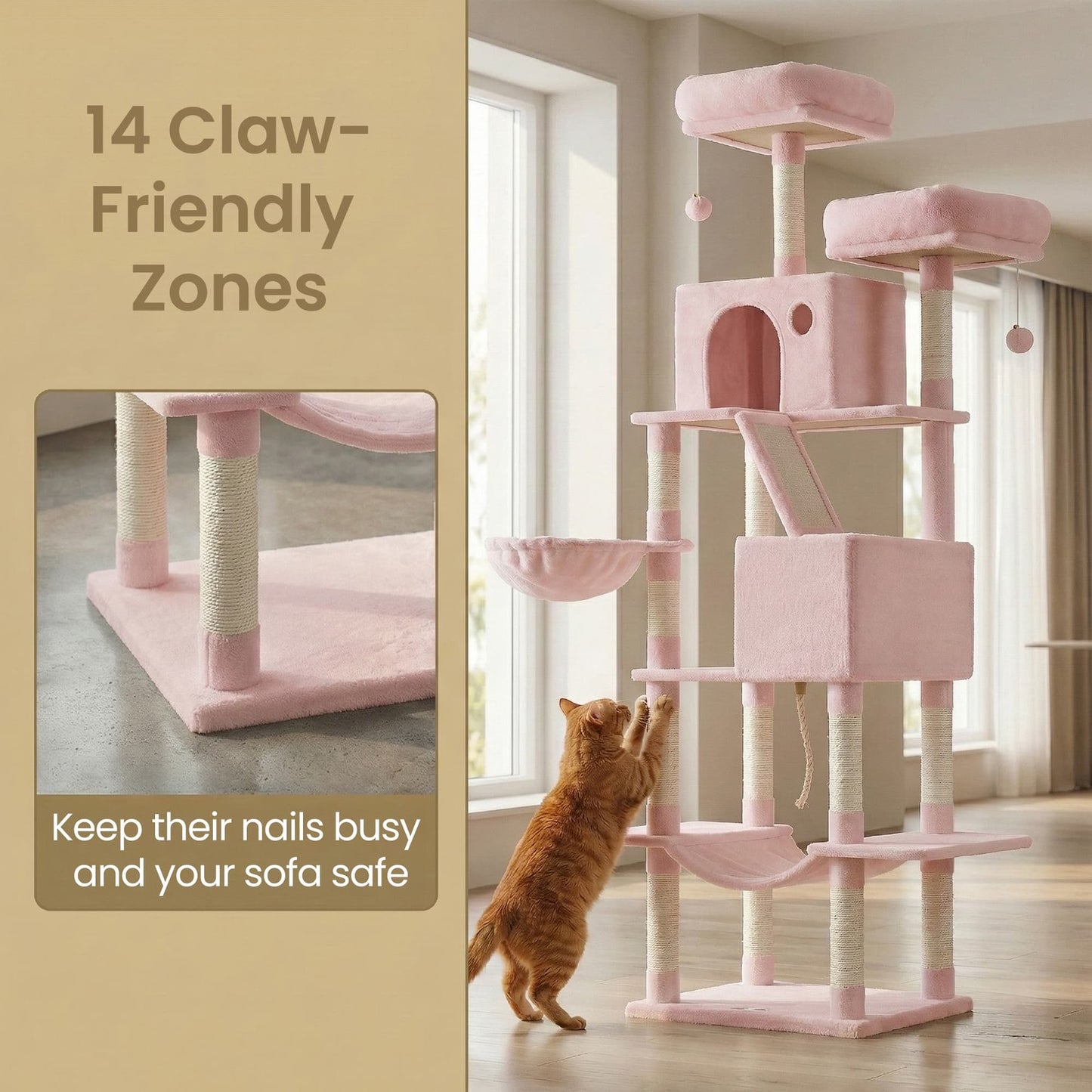 Large cat tree with scratching posts hammock and perches for indoor cats - image 6
