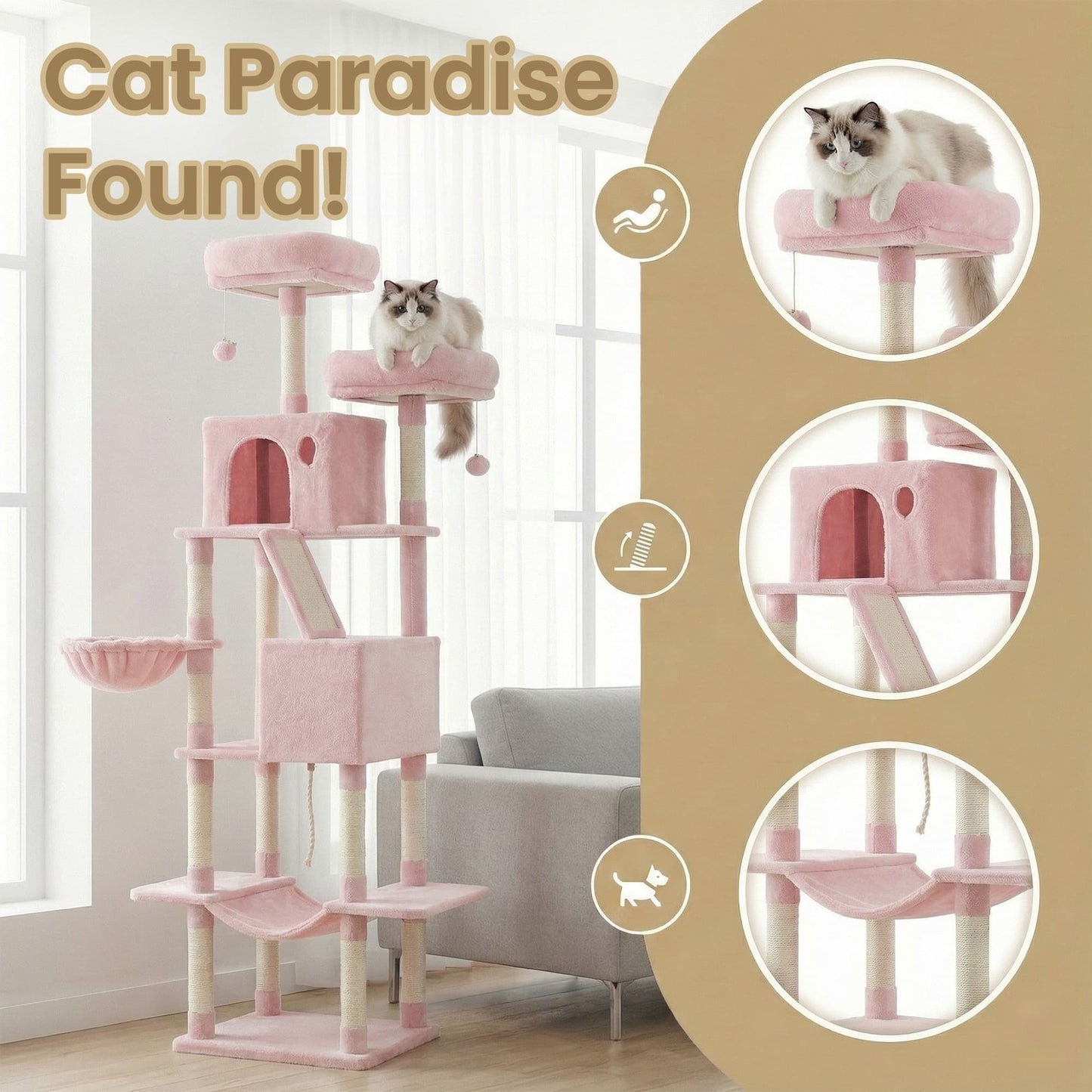 Large cat tree with scratching posts hammock and perches for indoor cats - image 7