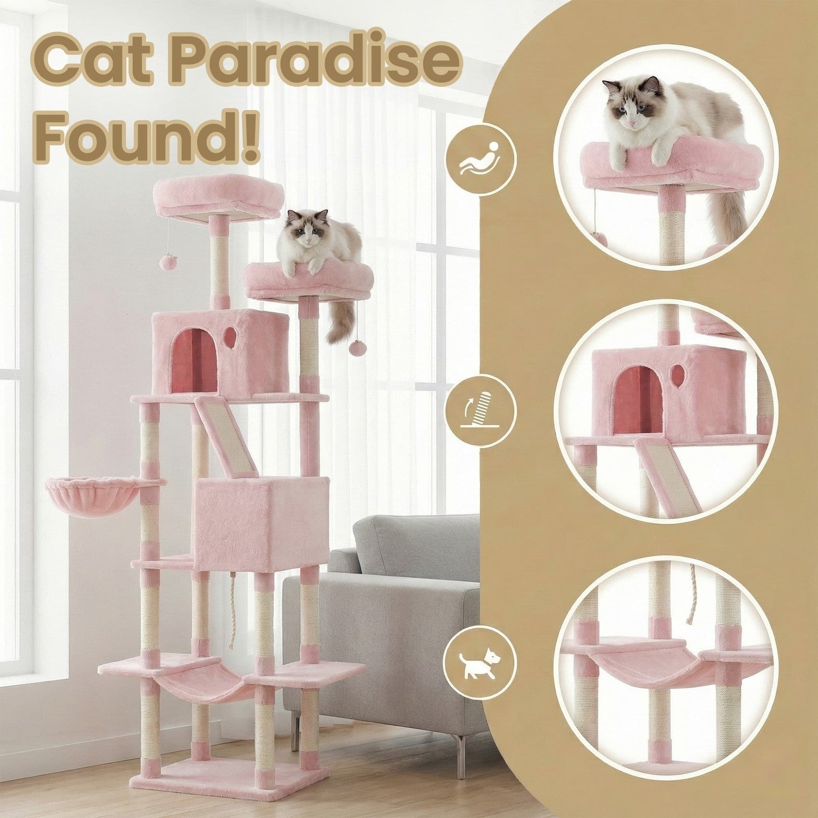 Large cat tree with scratching posts hammock and perches for indoor cats - image 7