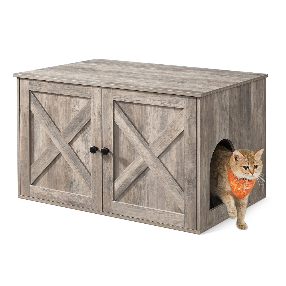 Hidden Cat Litter Box Enclosure, Wooden Cabinet Furniture, Cat Washroom with Doors