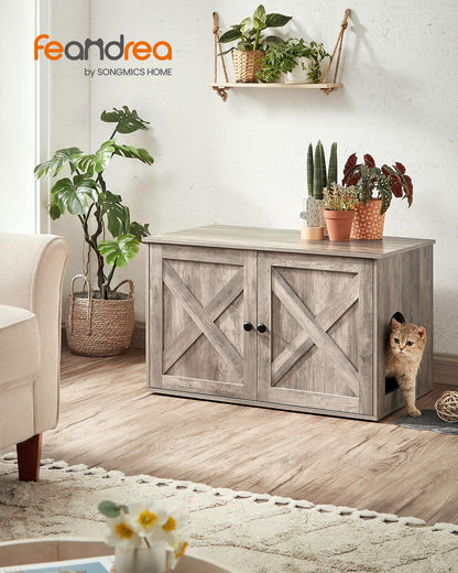 Hidden Cat Litter Box Enclosure, Wooden Cabinet Furniture, Cat Washroom with Doors