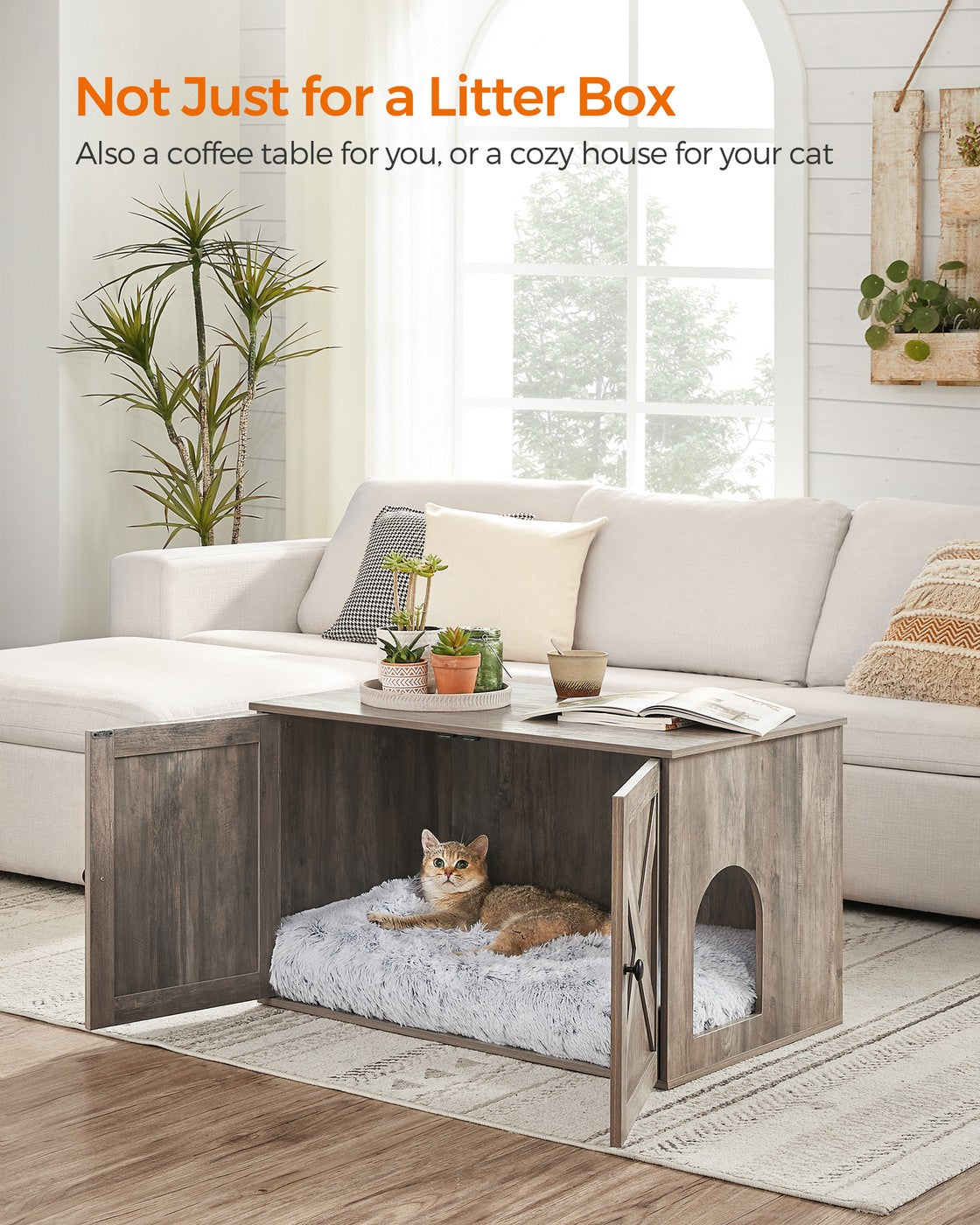 Hidden Cat Litter Box Enclosure, Wooden Cabinet Furniture, Cat Washroom with Doors