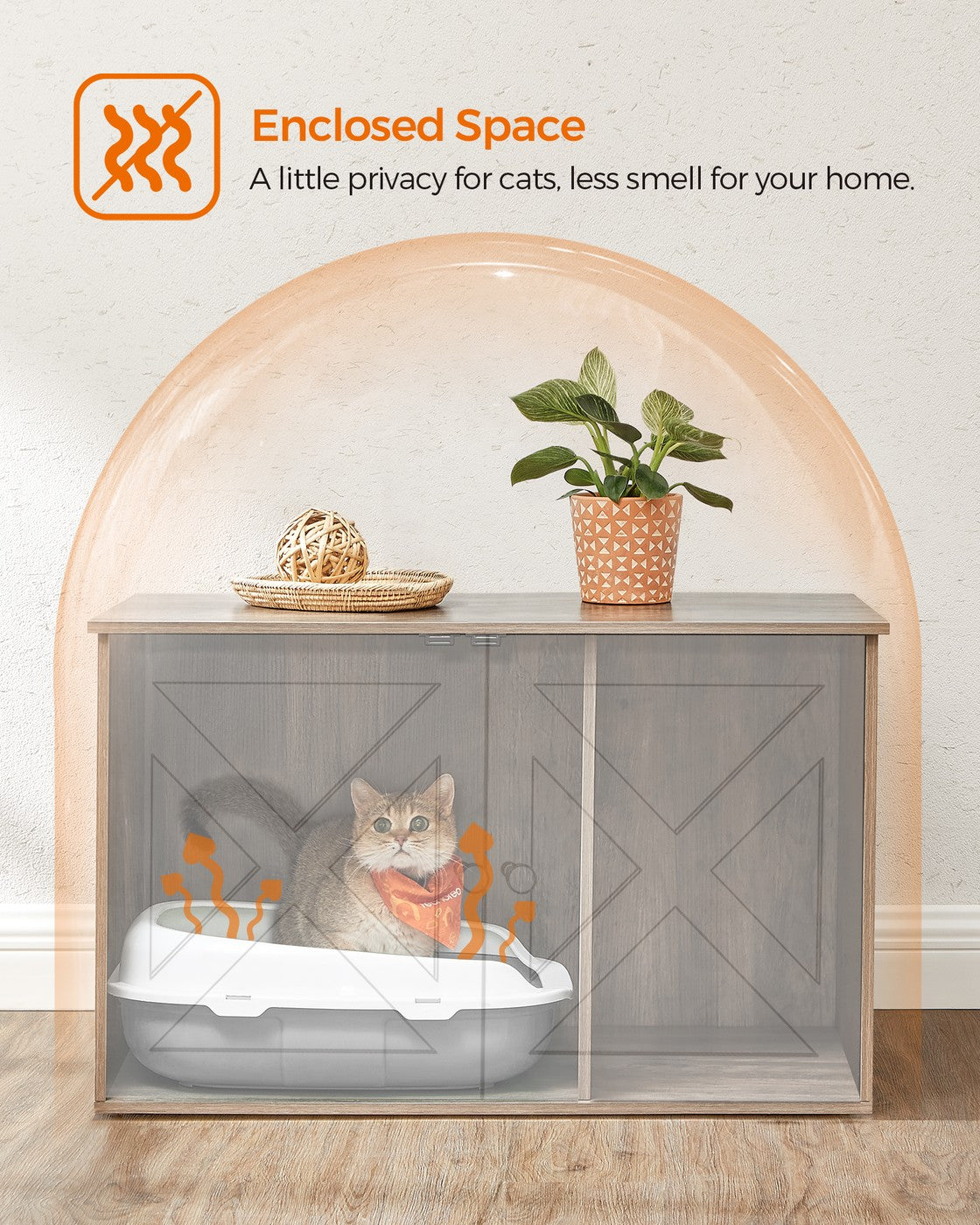 Hidden Cat Litter Box Enclosure, Wooden Cabinet Furniture, Cat Washroom with Doors