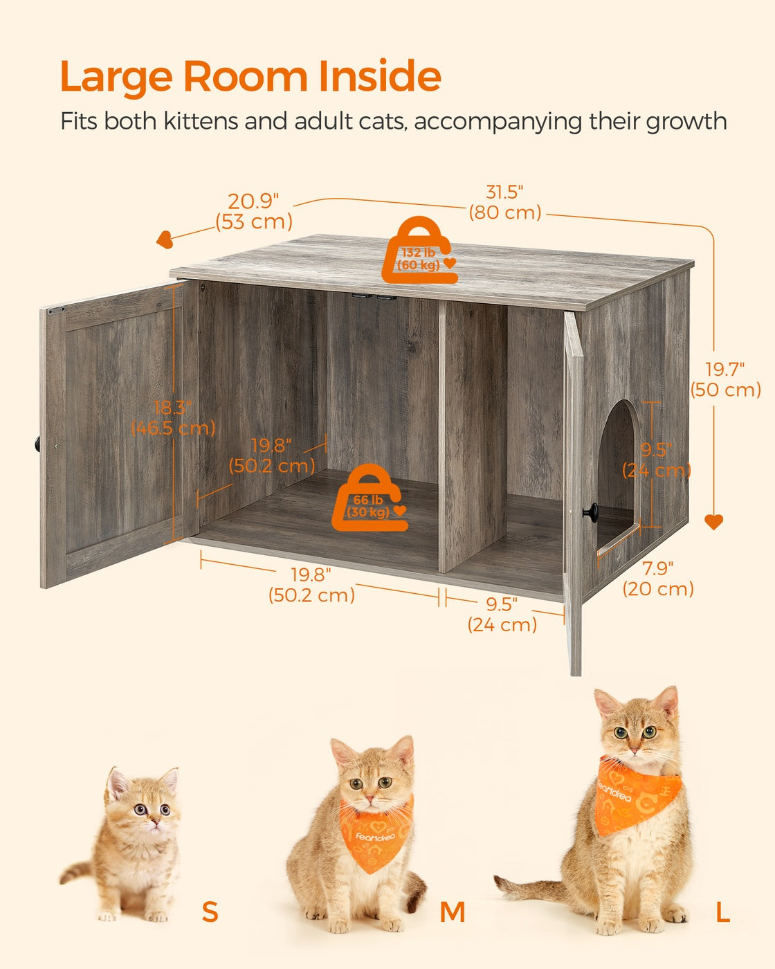 Hidden Cat Litter Box Enclosure, Wooden Cabinet Furniture, Cat Washroom with Doors