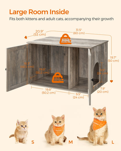 Hidden Cat Litter Box Enclosure, Wooden Cabinet Furniture, Cat Washroom with Doors