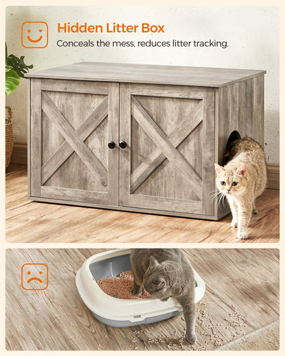 Hidden Cat Litter Box Enclosure, Wooden Cabinet Furniture, Cat Washroom with Doors
