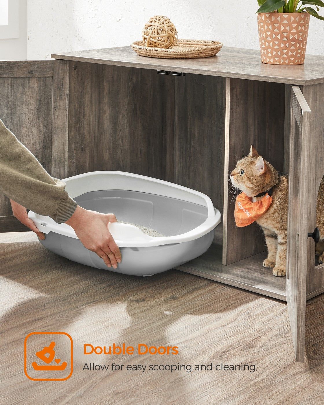 Hidden Cat Litter Box Enclosure, Wooden Cabinet Furniture, Cat Washroom with Doors
