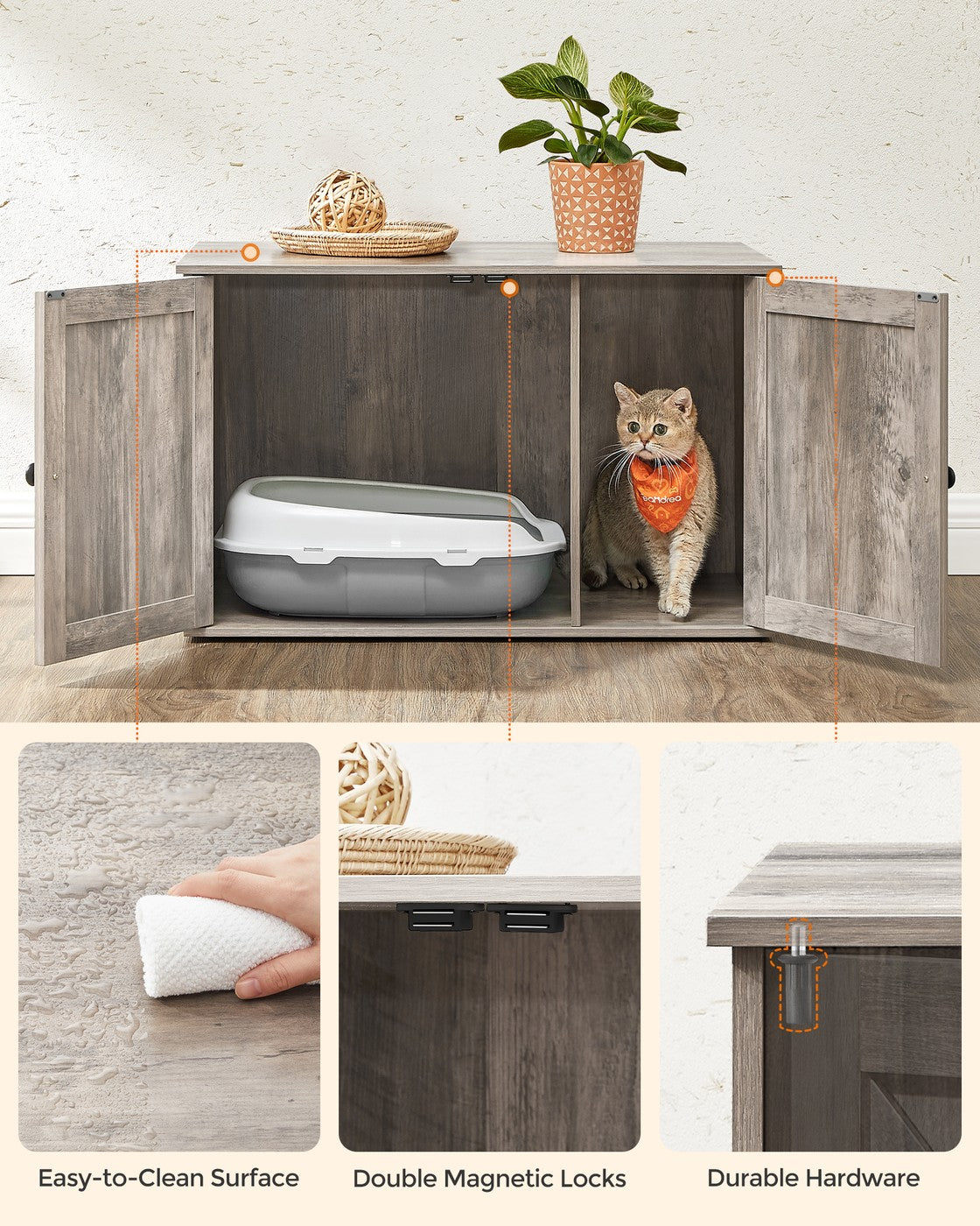 Hidden Cat Litter Box Enclosure, Wooden Cabinet Furniture, Cat Washroom with Doors