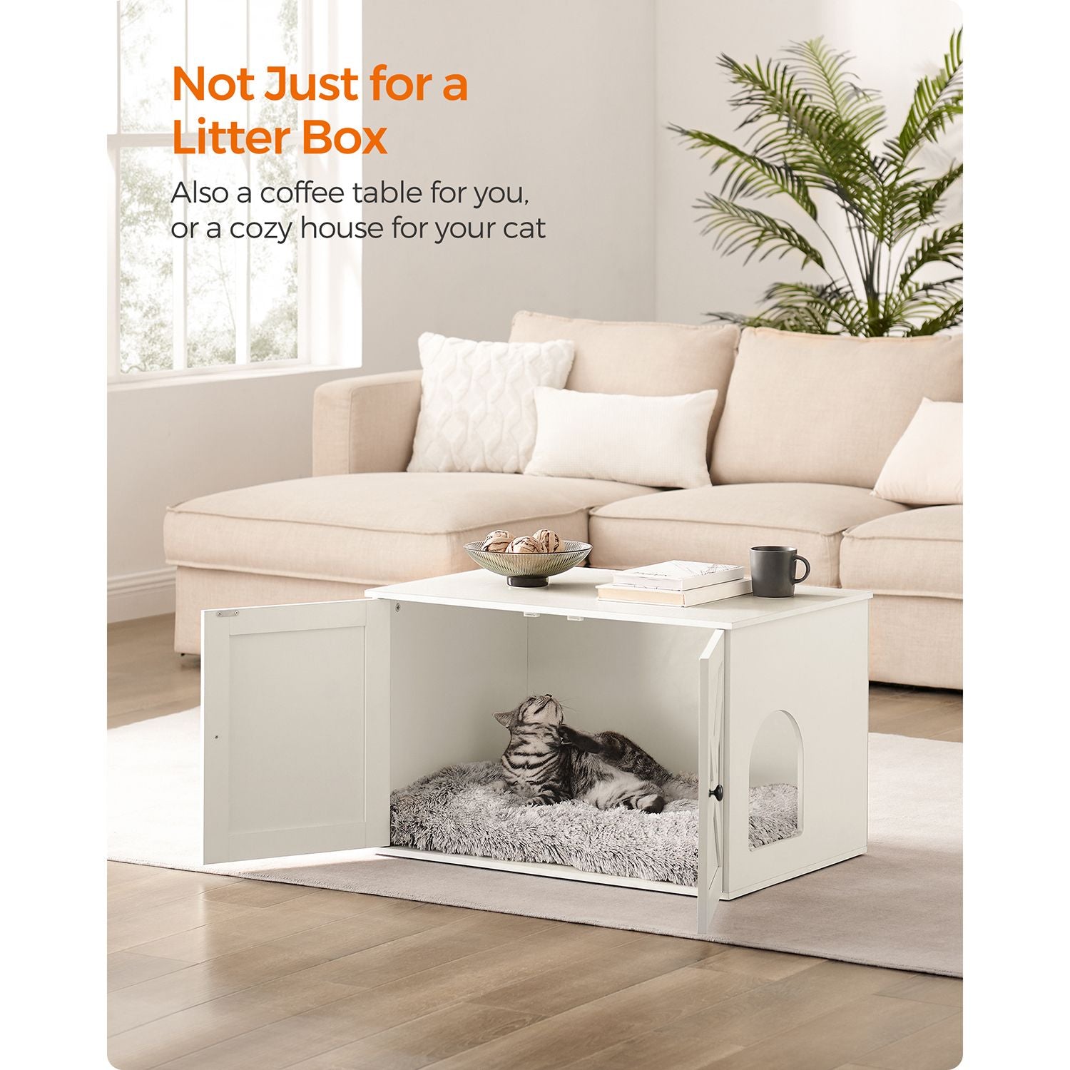 Cat Litter Box Enclosure with Removable Divider - HWLEXTRA 