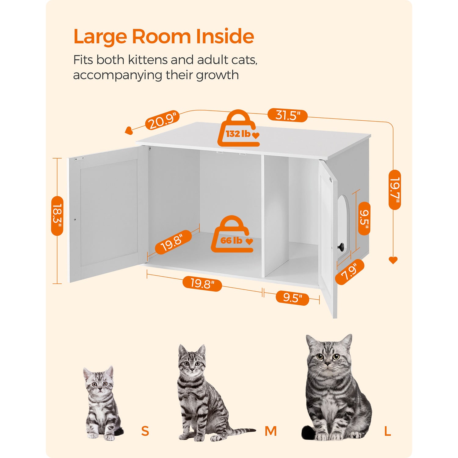Cat Litter Box Enclosure with Removable Divider - HWLEXTRA 