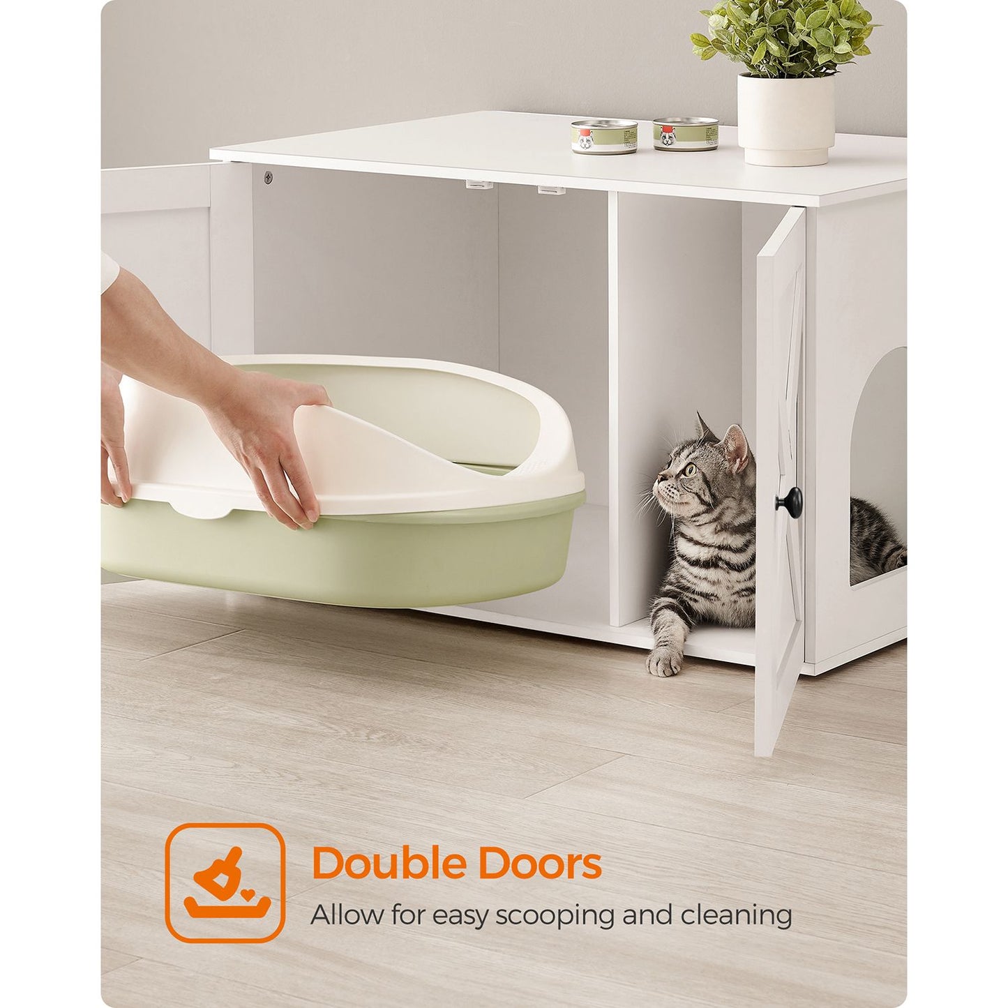 Cat Litter Box Enclosure with Removable Divider - HWLEXTRA 