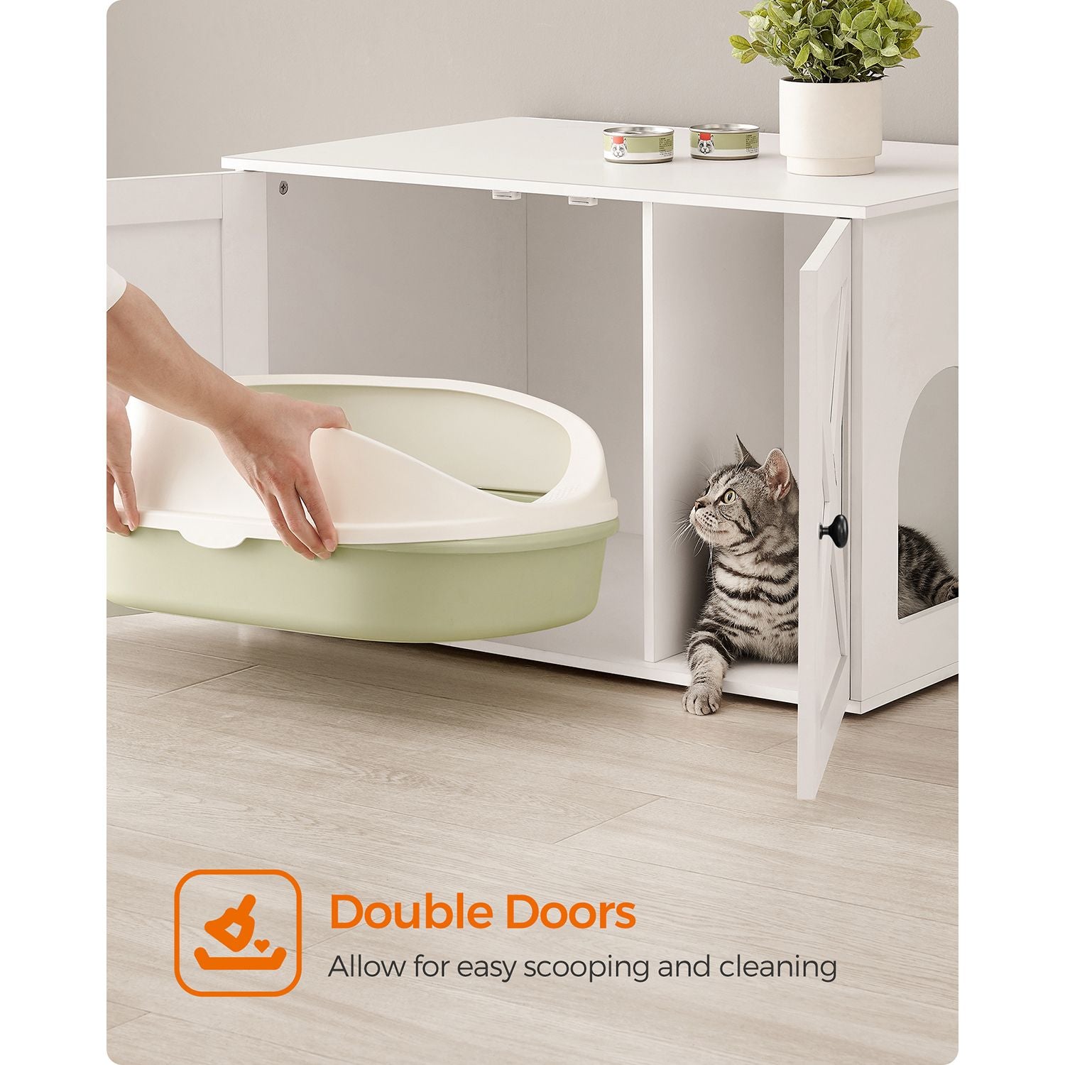 Cat Litter Box Enclosure with Removable Divider - HWLEXTRA 