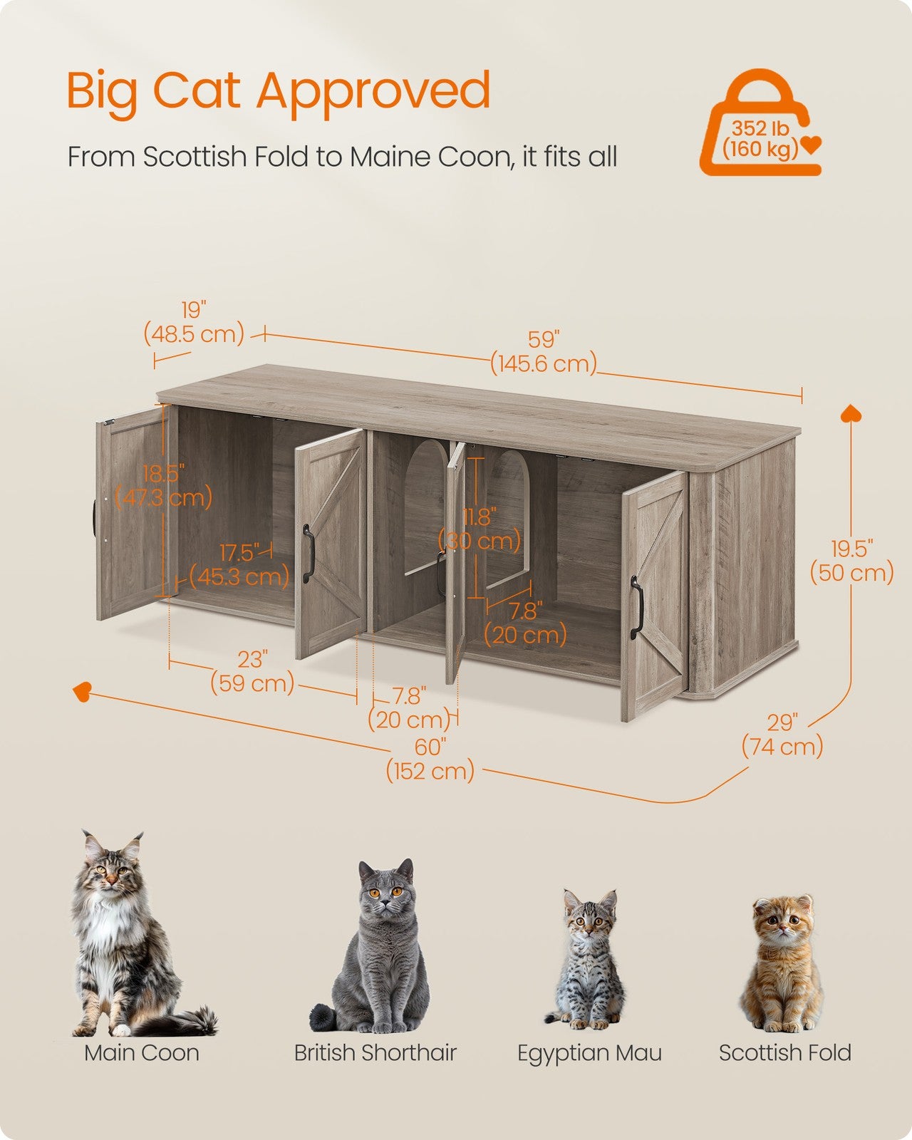 Modern Cat Litter Box Furniture Hidden for 2 Cats - image 6