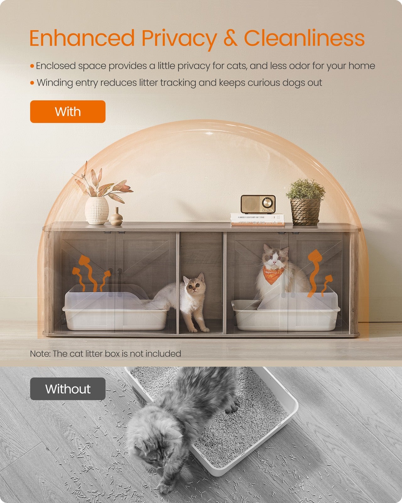 Modern Cat Litter Box Furniture Hidden for 2 Cats - image 7