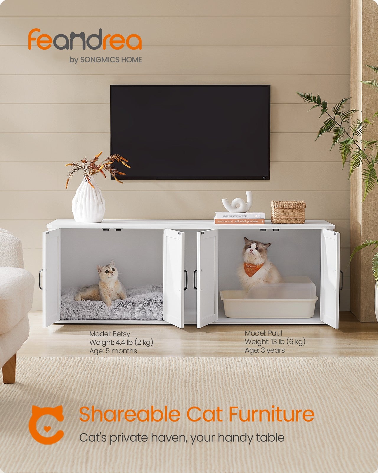Modern Cat Litter Box Furniture Hidden for 2 Cats - image 13
