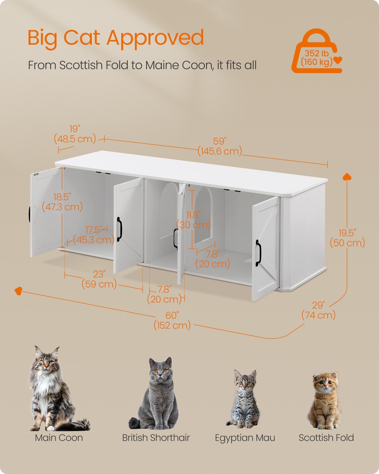 Modern Cat Litter Box Furniture Hidden for 2 Cats - image 16