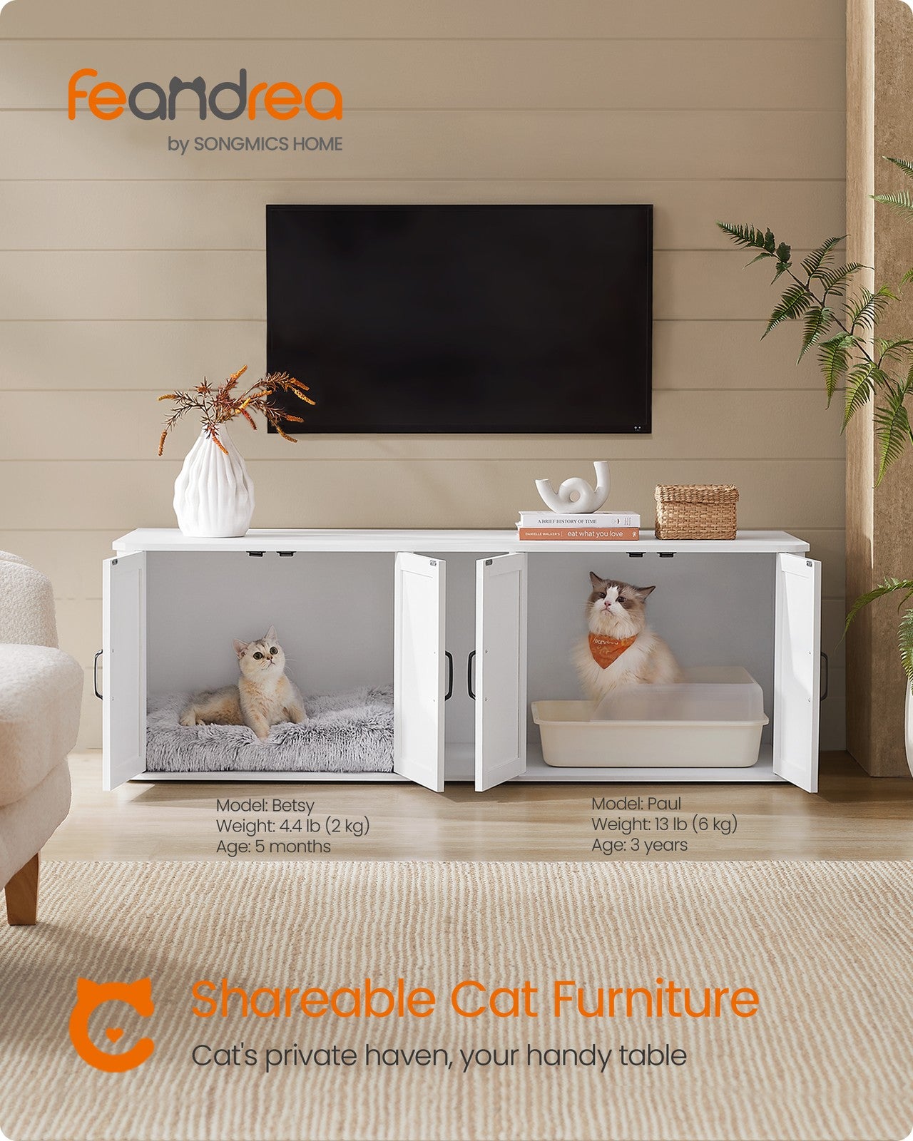 Modern Cat Litter Box Furniture Hidden for 2 Cats - image 20
