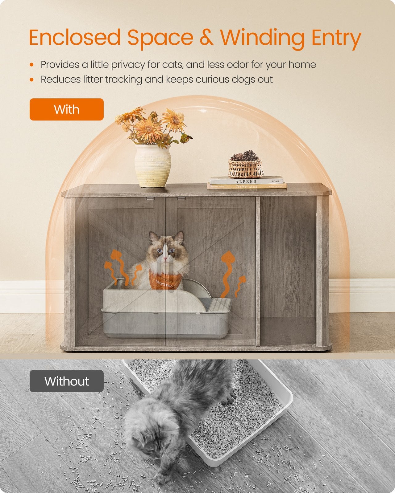 Modern Cat Litter Box Furniture Hidden with Front Entry - image 7