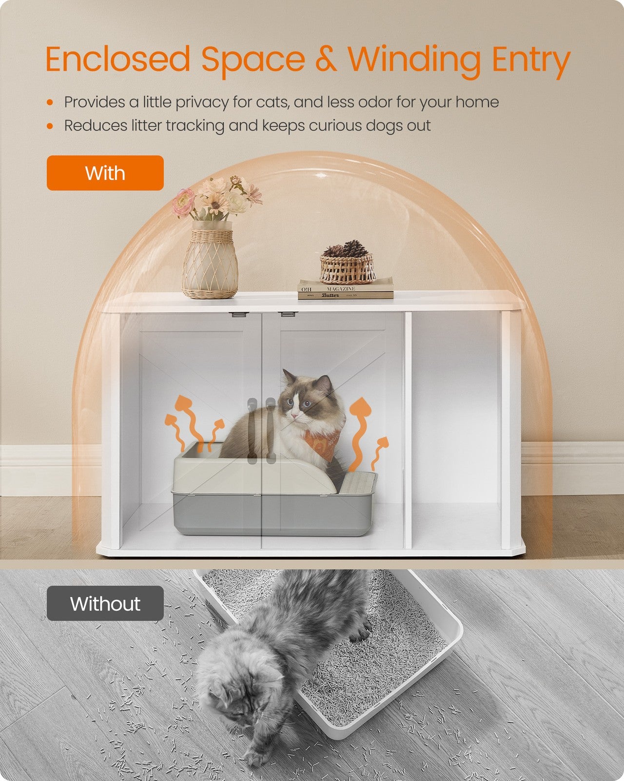 Modern Cat Litter Box Furniture Hidden with Front Entry - image 14