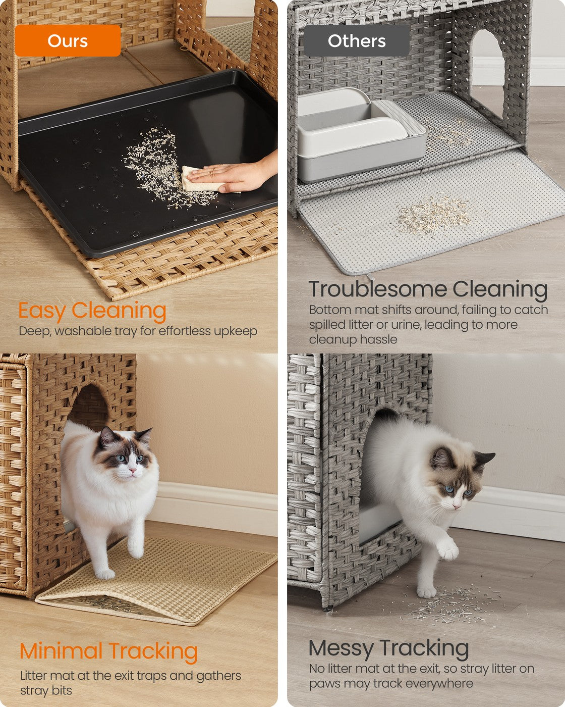 Cat Litter Box Enclosure, Handwoven Rattan Hidden Litter Box Furniture, Goose Yellow