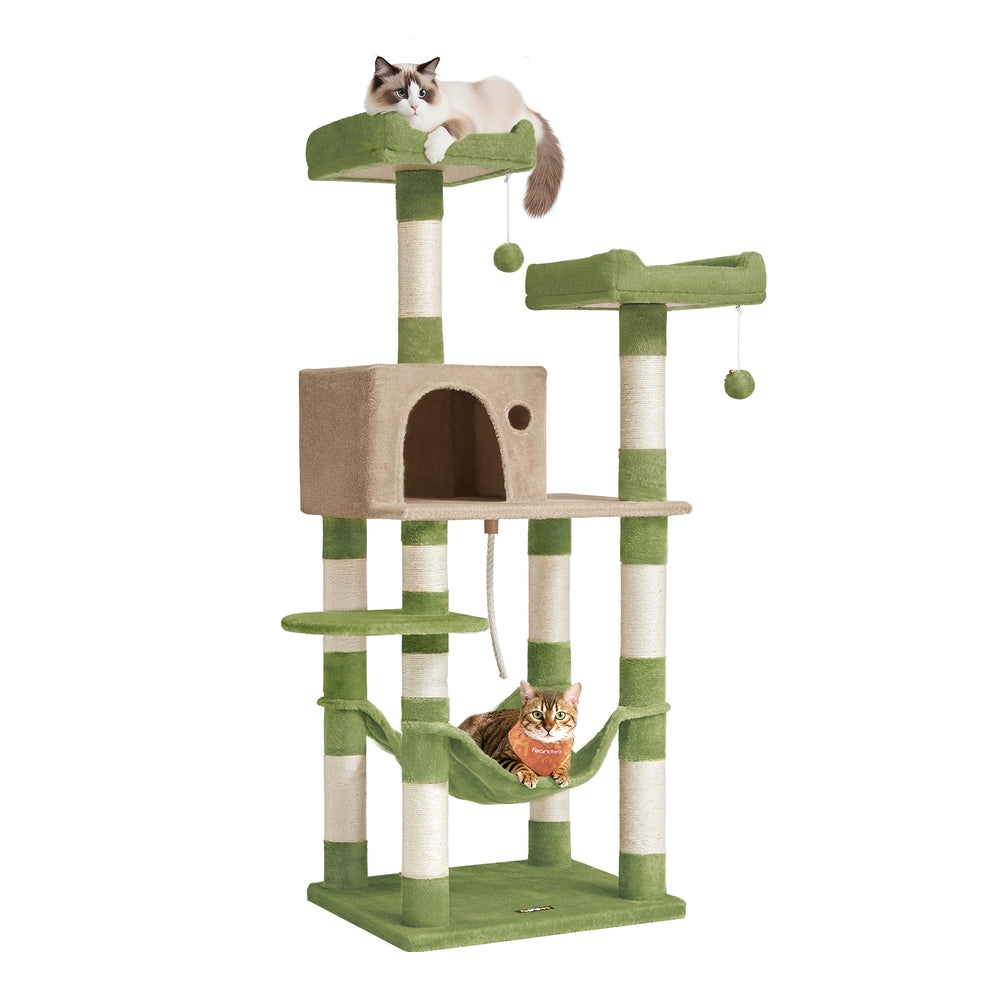 56.3-Inch Cat Tree with Scratching Posts, Hammock, Plush Perch - image 10