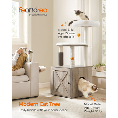 Cat Tree with Litter Box Enclosure Greige - image 2