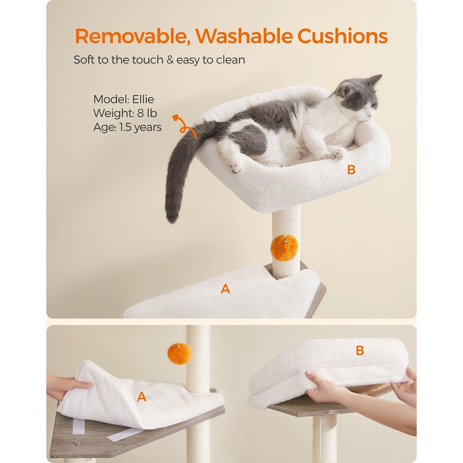Cat Tree with Litter Box Enclosure Greige - image 5