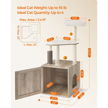 Cat Tree with Litter Box Enclosure Greige - image 6