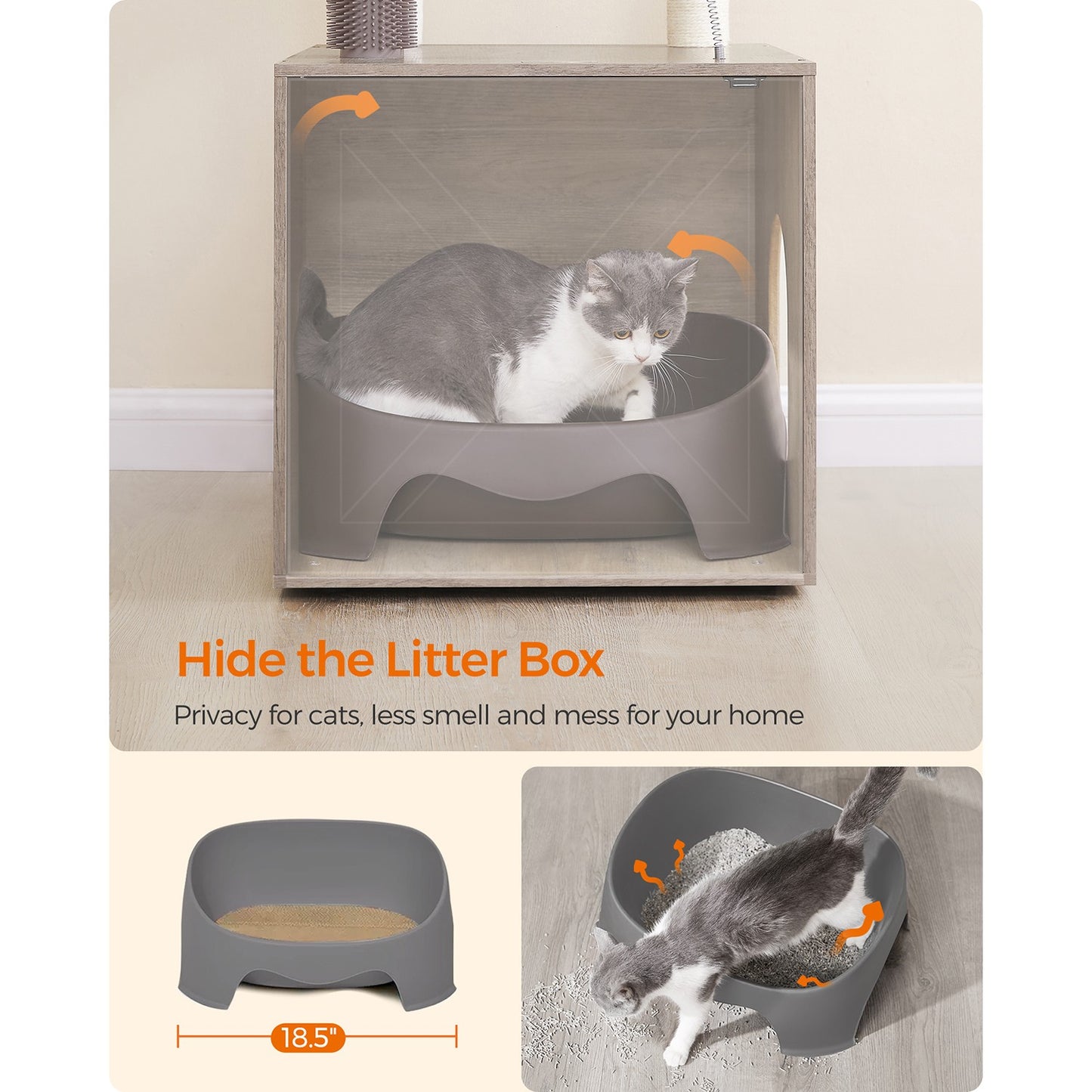 Cat Tree with Litter Box Enclosure Greige - image 7