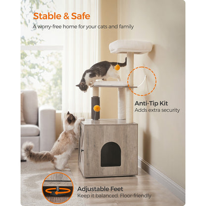 Cat Tree with Litter Box Enclosure Greige - image 9