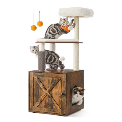 Cat Tree with Litter Box Enclosure Greige - image 10