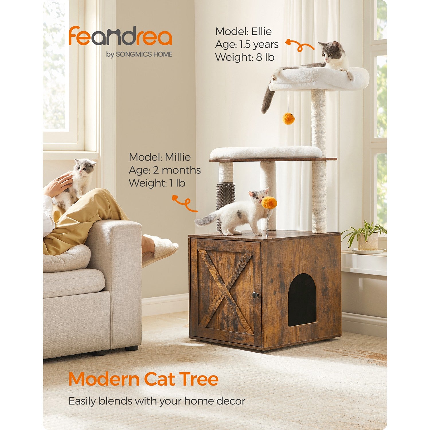 Cat Tree with Litter Box Enclosure Greige - image 11