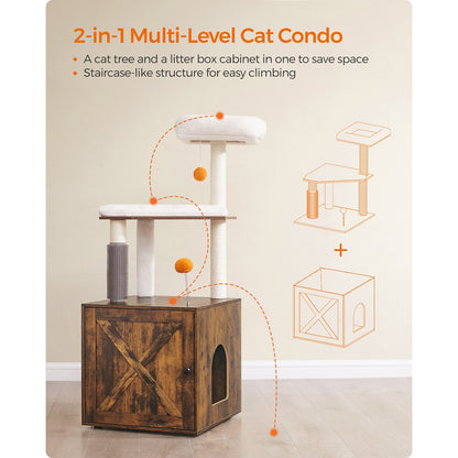 Cat Tree with Litter Box Enclosure Greige - image 12