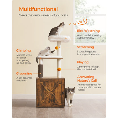 Cat Tree with Litter Box Enclosure Greige - image 13