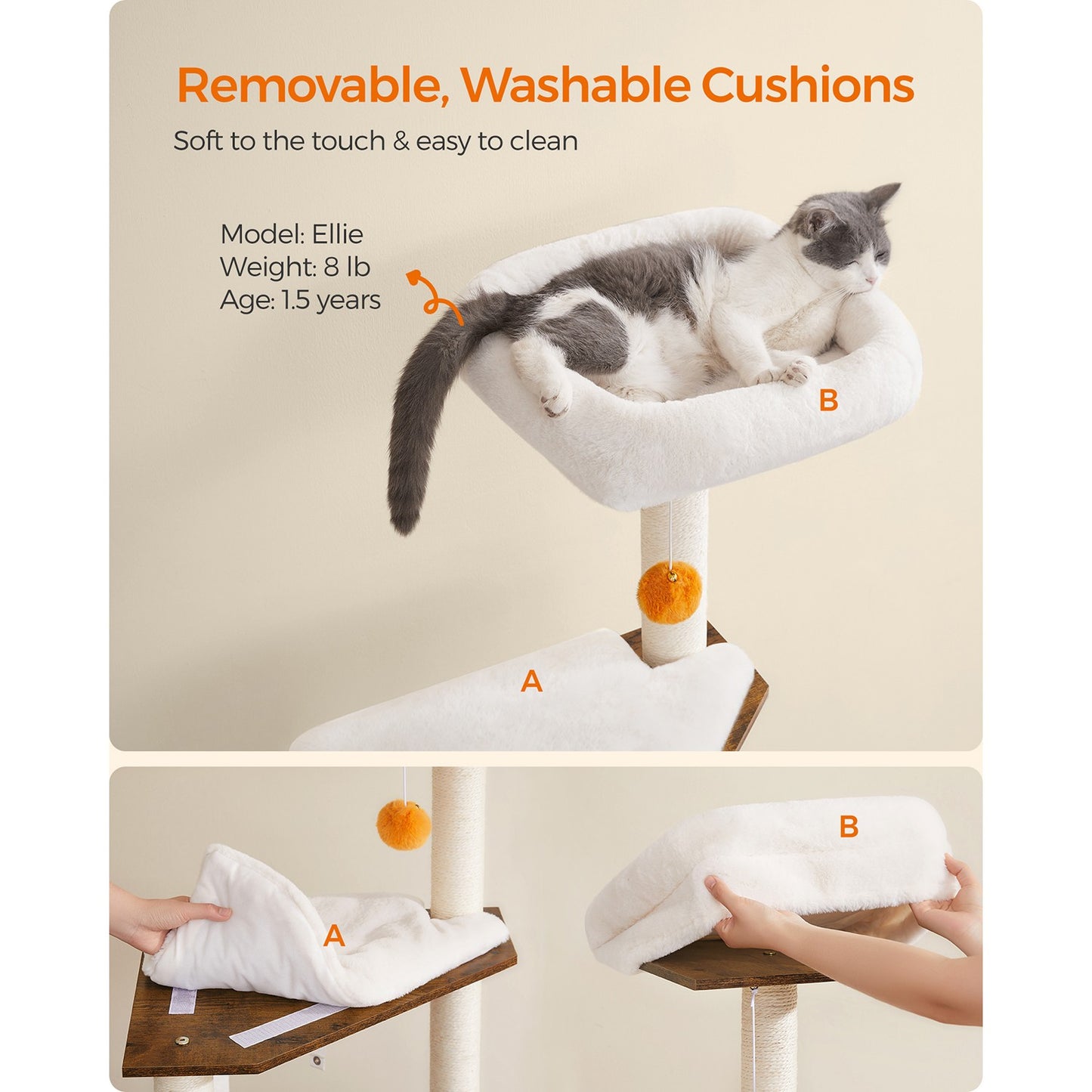 Cat Tree with Litter Box Enclosure Greige - image 14