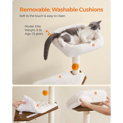 Cat Tree with Litter Box Enclosure Greige - image 14