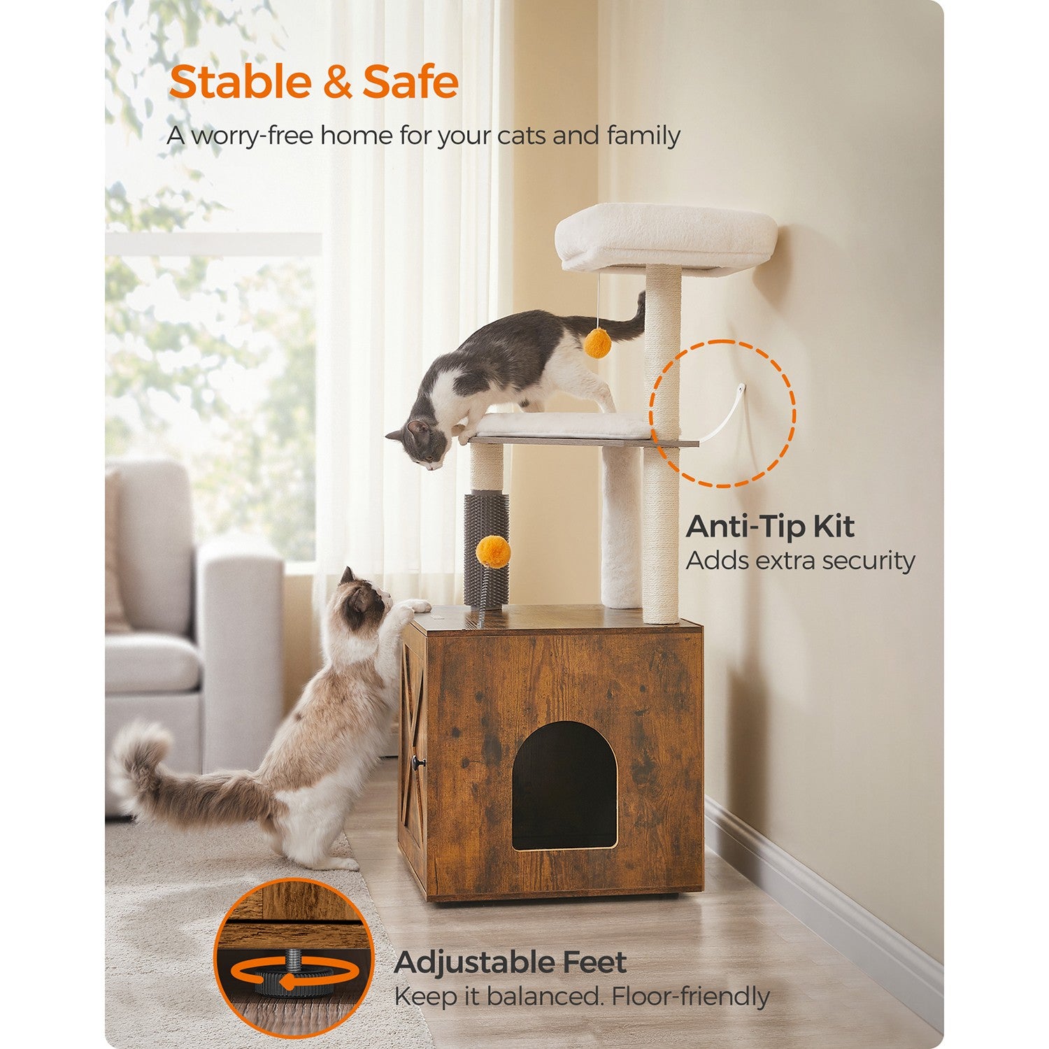 Cat Tree with Litter Box Enclosure Greige - image 18