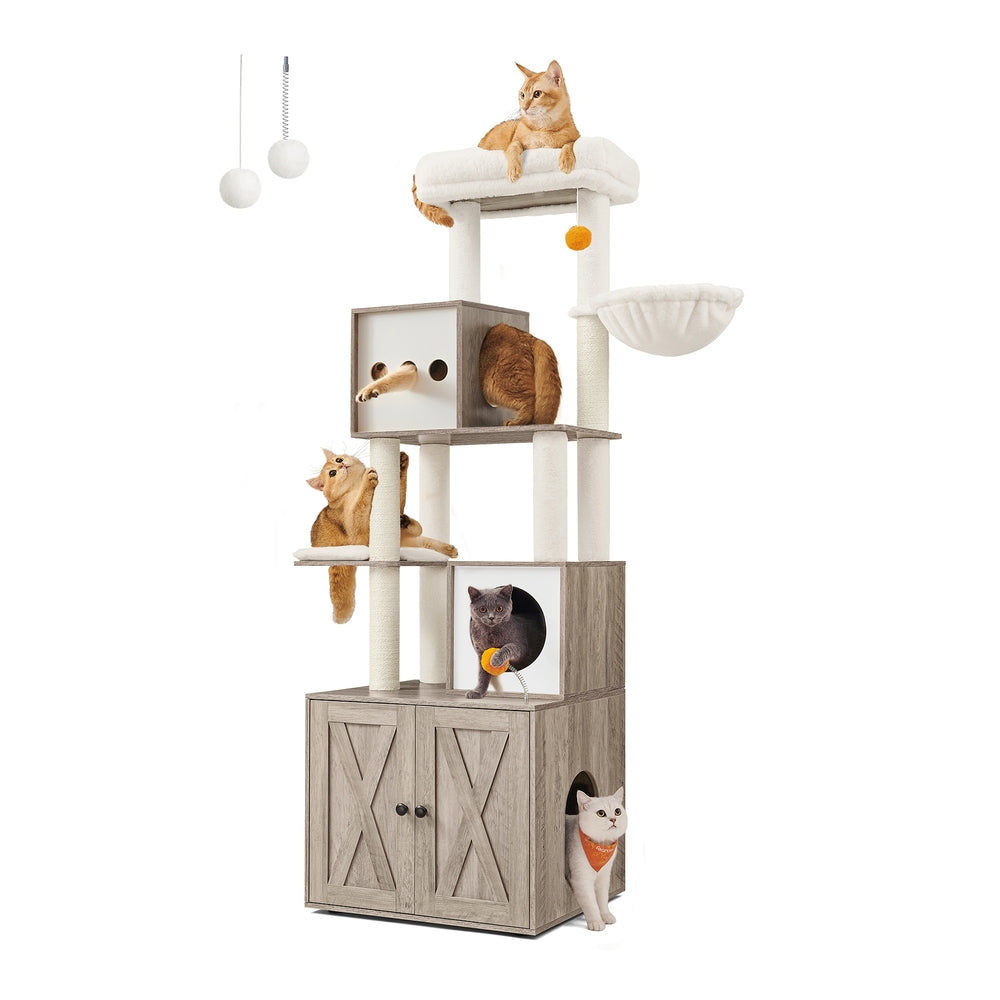 72.8-Inch Tall Cat Tree with Litter Box Enclosure - image 1