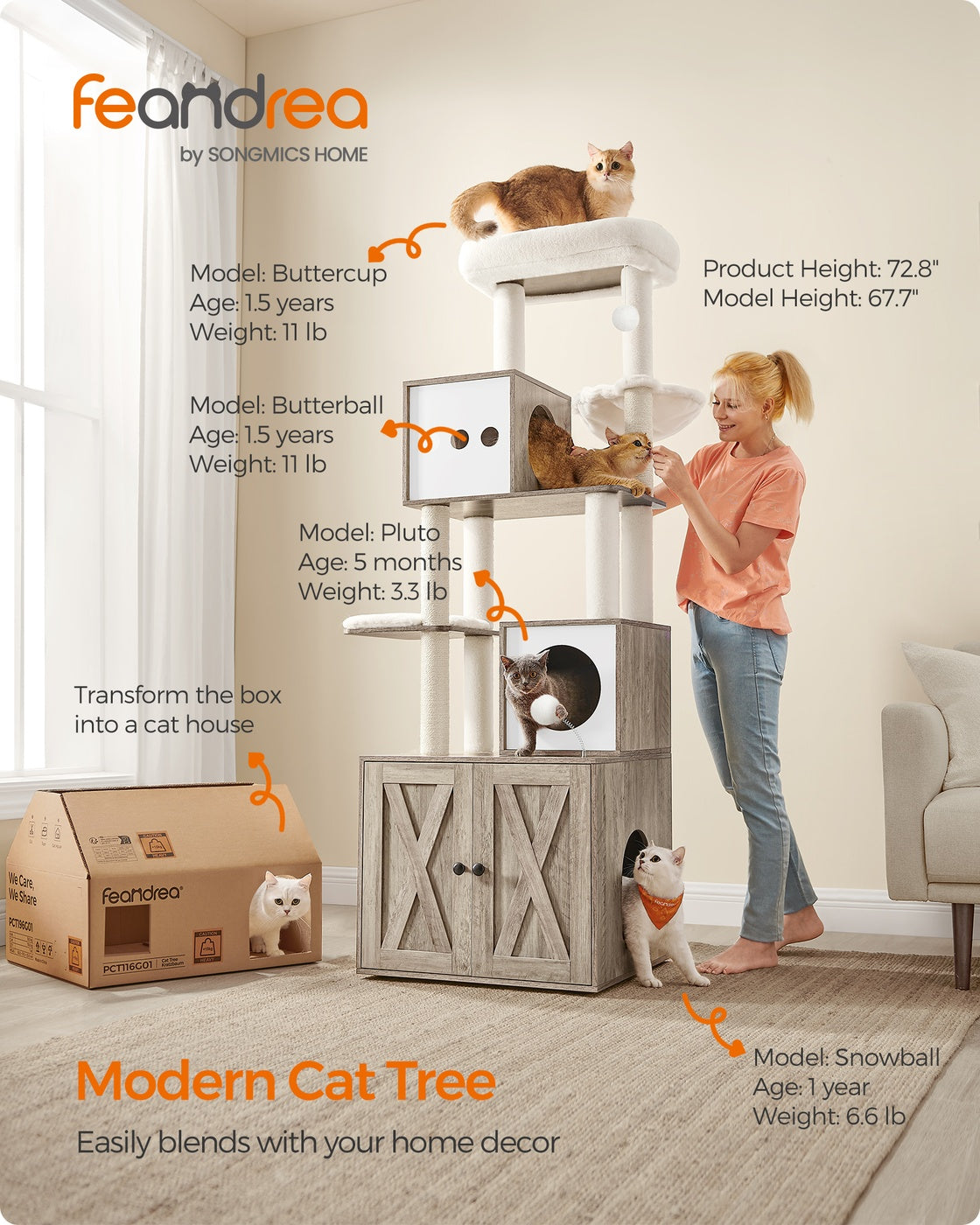 72.8-Inch Tall Cat Tree with Litter Box Enclosure - image 2