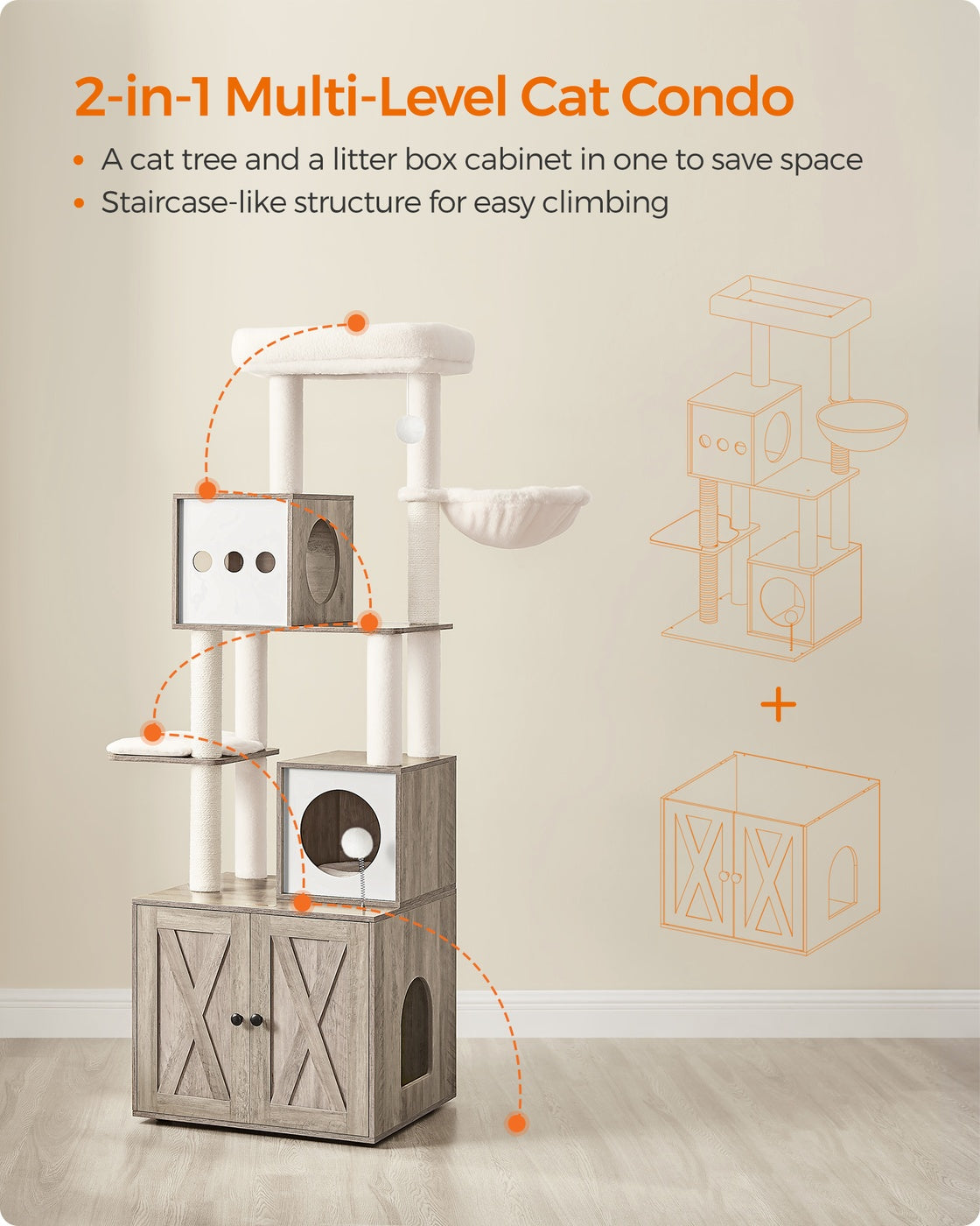 72.8-Inch Tall Cat Tree with Litter Box Enclosure - image 3