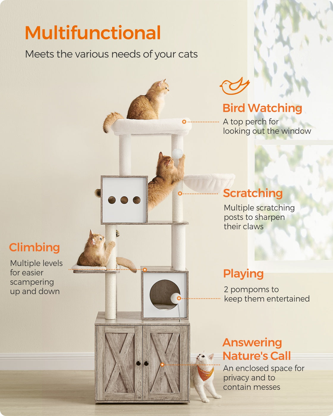 72.8-Inch Tall Cat Tree with Litter Box Enclosure - image 4