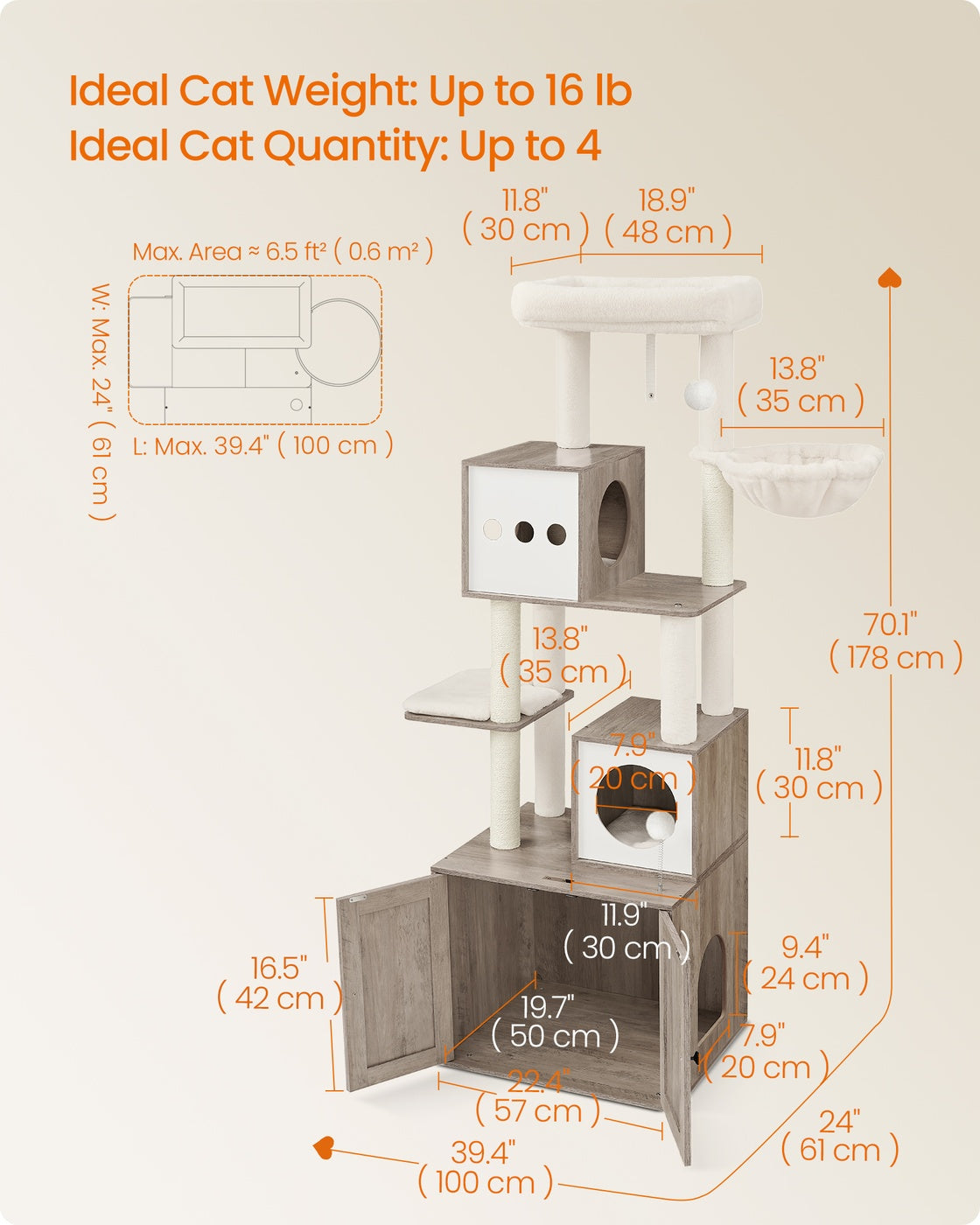 72.8-Inch Tall Cat Tree with Litter Box Enclosure - image 6