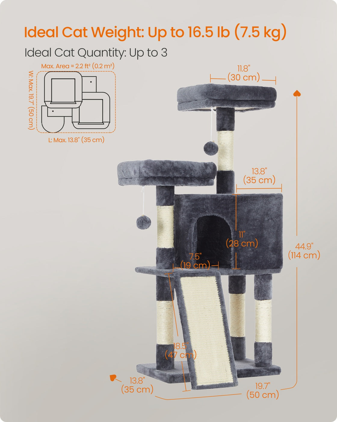 45.3-Inch Cat Condo with Scratching Post Smoky Gray - image 5