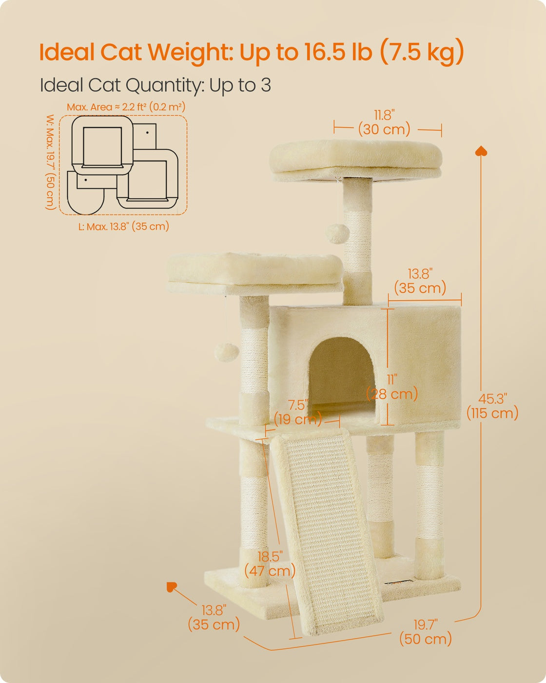45.3-Inch Cat Condo with Scratching Post Smoky Gray - image 11
