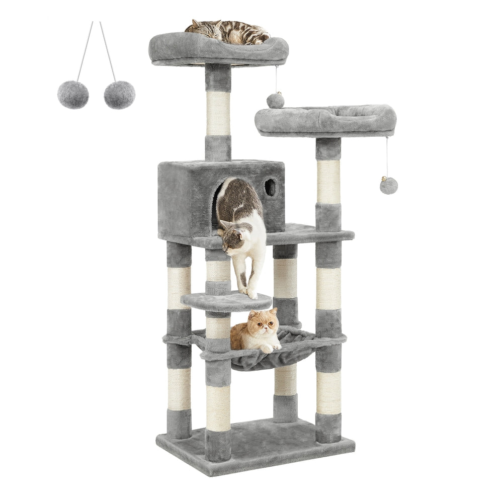 56.3-Inch Cat Tree with Scratching Posts, Hammock, Plush Perch - image 1