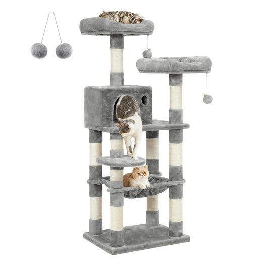 56.3-Inch Cat Tree with Scratching Posts, Hammock, Plush Perch - image 1