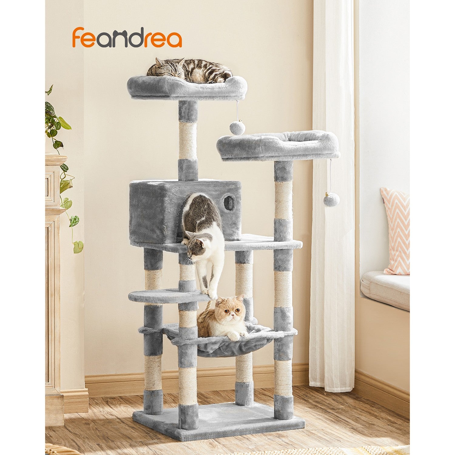 56.3-Inch Cat Tree with Scratching Posts, Hammock, Plush Perch - image 2